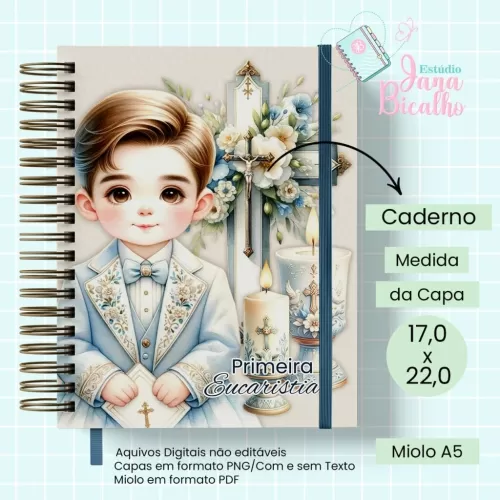 Caderno A5 Primeira Eucaristia Blue Boys  (Jana Bicalho)