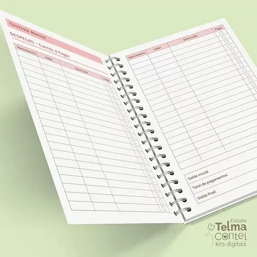 Caderno Controle Doméstico – A5 – Wire-o, espiral – Estúdio Telma Contel