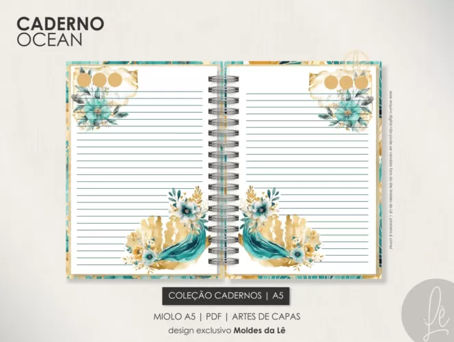 Caderno Pautado A5 – Ocean (Moldes da Lê)