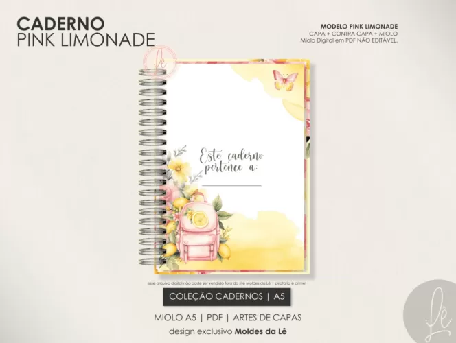 Caderno Pautado A5 – Pink Limonade (Moldes da Lê)
