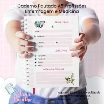 Caderno Pautado A5 – Profissões Enfermagem e Medicina – Jana