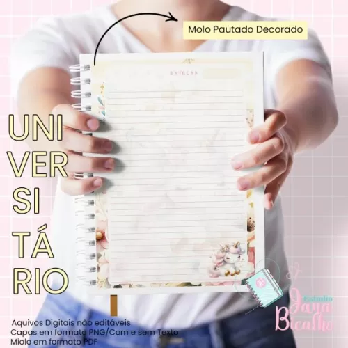 Caderno Universitário | Coleção Cute Unicorn N3 – Jana Bicalho