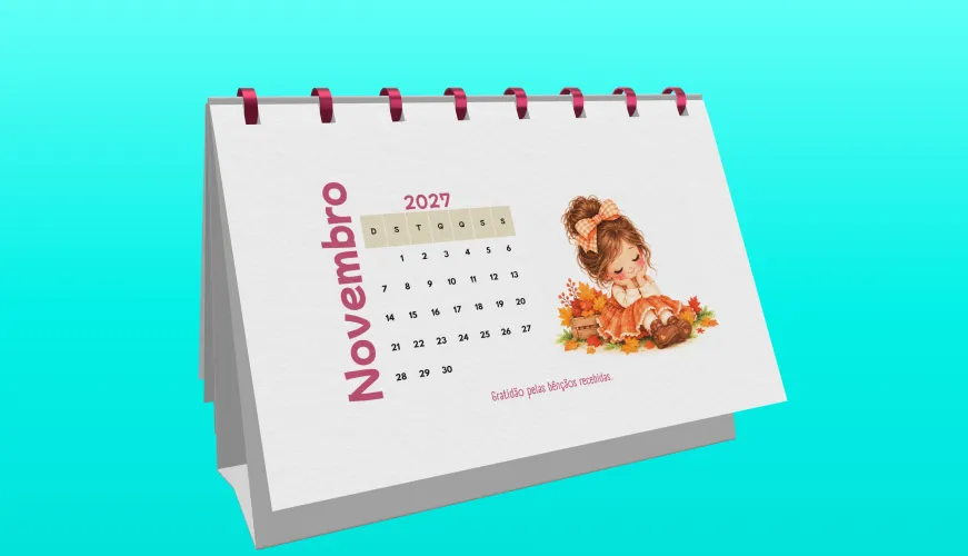 Mockup do Calendário 2027 Menininha de Fé A4 com capa 365 dias nas mãos de Deus  
Mockup do Calendário 2027 Menininha de Fé A4 com página de março ilustrada  
Mockup do Calendário 2027 Menininha de Fé A4 com página de novembro ilustrada