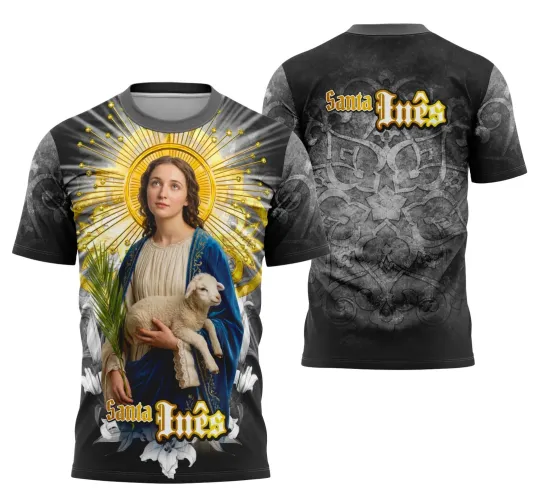 Camiseta Católica Santa Inês de Roma – Estilo com Devoção