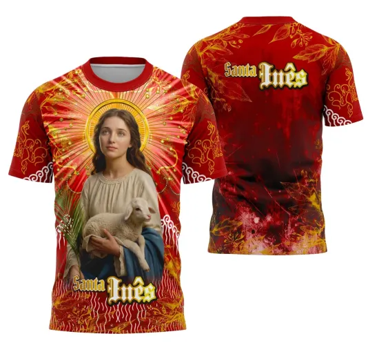 Camiseta Católica Santa Inês de Roma – Estilo com Devoção