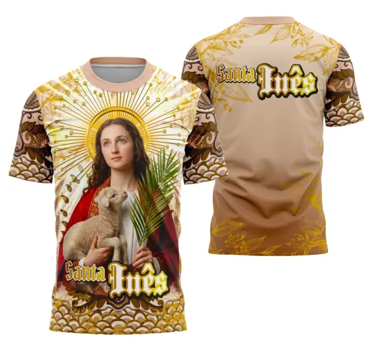 Camiseta Católica Santa Inês de Roma – Estilo com Devoção
