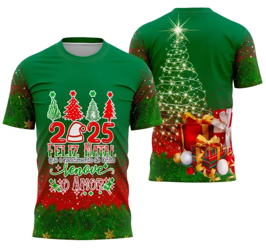 Camiseta Feliz Natal 2025 Arte Digital – Estampa Natalina Exclusiva para Sublimação Camiseta Feliz Natal 2025 Arte Digital – Estampa Natalina Exclusiva para Sublimação