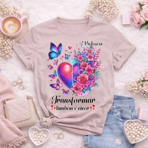 Camiseta Professora Doces Desenhos Transformar é Viver