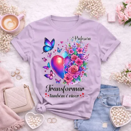 Camiseta Professora Doces Desenhos Transformar é Viver