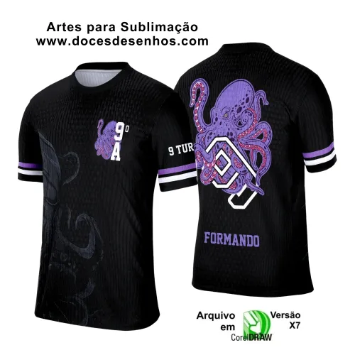 Camiseta de Formatura 9º Ano: Arte Vetor com Polvo Camiseta de Formatura 9º Ano: Arte Vetor com Polvo