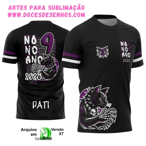Camiseta escolar 9º ano 2025 – Estilo Gatinho Vetor Camiseta escolar 9º ano 2025 – Estilo Gatinho Vetor