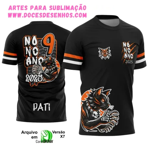 Camiseta escolar 9º ano 2025 – Estilo Gatinho Vetor Camiseta escolar 9º ano 2025 – Estilo Gatinho Vetor