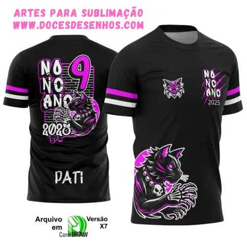 Camiseta escolar 9º ano 2025 – Estilo Gatinho Vetor Camiseta escolar 9º ano 2025 – Estilo Gatinho Vetor