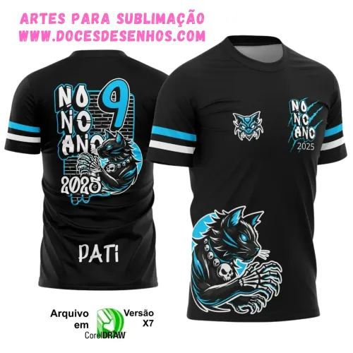 Camiseta escolar 9º ano 2025 – Estilo Gatinho Vetor Camiseta escolar 9º ano 2025 – Estilo Gatinho Vetor
