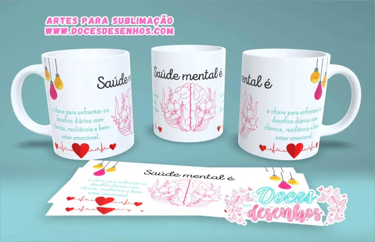 Caneca Saúde Mental: Arte Digital Personalizada