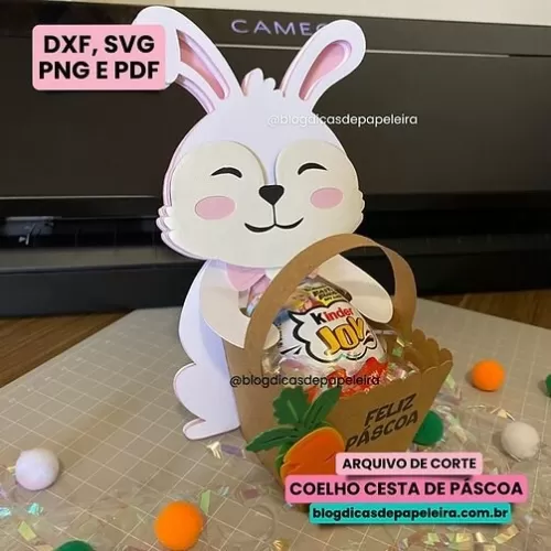 Coelho com Cesta de Páscoa (Dicas de Papeleira)
