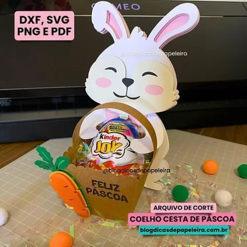 Coelho com Cesta de Páscoa (Dicas de Papeleira)