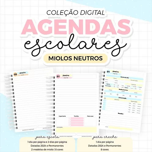 Coleção Digital Agendas Escolares Neutras 2024– Letterinhas