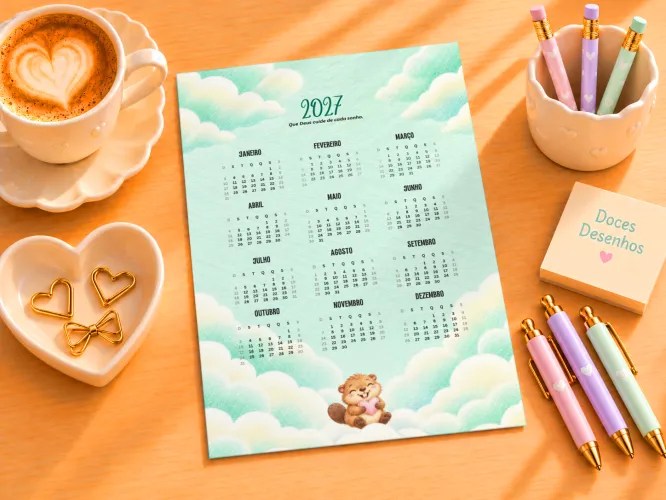 Calendário A5 2027 com cachorrinhos fofos entre nuvens verdes
Calendário A5 2027 com ouriço fofo dormindo entre nuvens lilás
Calendário A5 2027 com elefantinho fofo entre nuvens em tons pastel
Calendário A5 2027 com ouriço fofo dormindo entre nuvens rosas
Calendário A5 2027 com passarinho fofo segurando ramo entre nuvens verdes
Calendário A5 2027 com elefantinho fofo entre nuvens azuis
Calendário A5 2027 com elefantinho fofo entre nuvens lilás
Calendário A5 2027 com ursinho fofo dormindo entre nuvens verdes
Calendário A5 2027 com bichinho marrom fofo segurando coração entre nuvens
Calendário A5 2027 com abelhinha fofa e pote de mel entre nuvens amarelas
Calendário A5 2027 com raposinha fofa entre nuvens em tons suaves