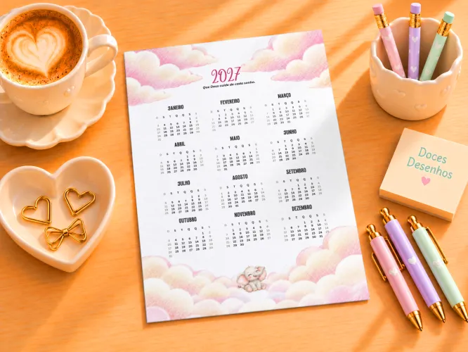 Calendário A5 2027 com cachorrinhos fofos entre nuvens verdes
Calendário A5 2027 com ouriço fofo dormindo entre nuvens lilás
Calendário A5 2027 com elefantinho fofo entre nuvens em tons pastel
Calendário A5 2027 com ouriço fofo dormindo entre nuvens rosas
Calendário A5 2027 com passarinho fofo segurando ramo entre nuvens verdes
Calendário A5 2027 com elefantinho fofo entre nuvens azuis
Calendário A5 2027 com elefantinho fofo entre nuvens lilás
Calendário A5 2027 com ursinho fofo dormindo entre nuvens verdes
Calendário A5 2027 com bichinho marrom fofo segurando coração entre nuvens
Calendário A5 2027 com abelhinha fofa e pote de mel entre nuvens amarelas
Calendário A5 2027 com raposinha fofa entre nuvens em tons suaves