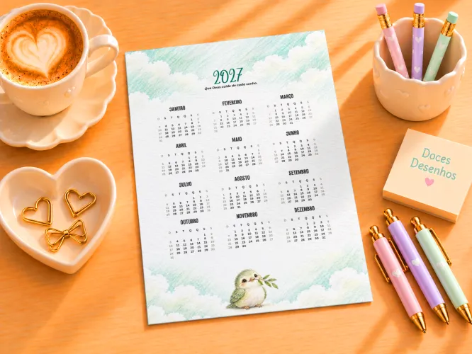 Calendário A5 2027 com cachorrinhos fofos entre nuvens verdes
Calendário A5 2027 com ouriço fofo dormindo entre nuvens lilás
Calendário A5 2027 com elefantinho fofo entre nuvens em tons pastel
Calendário A5 2027 com ouriço fofo dormindo entre nuvens rosas
Calendário A5 2027 com passarinho fofo segurando ramo entre nuvens verdes
Calendário A5 2027 com elefantinho fofo entre nuvens azuis
Calendário A5 2027 com elefantinho fofo entre nuvens lilás
Calendário A5 2027 com ursinho fofo dormindo entre nuvens verdes
Calendário A5 2027 com bichinho marrom fofo segurando coração entre nuvens
Calendário A5 2027 com abelhinha fofa e pote de mel entre nuvens amarelas
Calendário A5 2027 com raposinha fofa entre nuvens em tons suaves