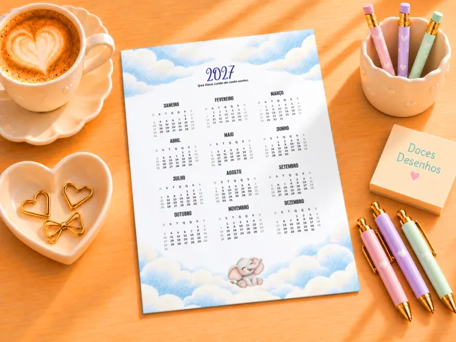 Calendário A5 2027 com cachorrinhos fofos entre nuvens verdes
Calendário A5 2027 com ouriço fofo dormindo entre nuvens lilás
Calendário A5 2027 com elefantinho fofo entre nuvens em tons pastel
Calendário A5 2027 com ouriço fofo dormindo entre nuvens rosas
Calendário A5 2027 com passarinho fofo segurando ramo entre nuvens verdes
Calendário A5 2027 com elefantinho fofo entre nuvens azuis
Calendário A5 2027 com elefantinho fofo entre nuvens lilás
Calendário A5 2027 com ursinho fofo dormindo entre nuvens verdes
Calendário A5 2027 com bichinho marrom fofo segurando coração entre nuvens
Calendário A5 2027 com abelhinha fofa e pote de mel entre nuvens amarelas
Calendário A5 2027 com raposinha fofa entre nuvens em tons suaves