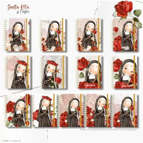 Combo 13 capas A5 Santa Rita de Cássia + 1 miolo neutro Brinde – CARINAS PAPER