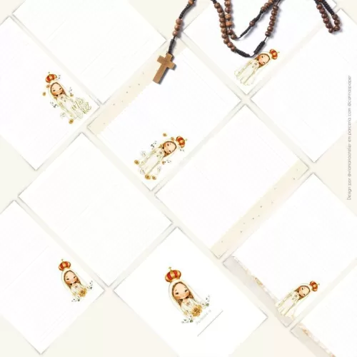Combo 5 Miolos cadernos A5 + 6 bolsos + cartela adesivo N. Senhora de Fátima