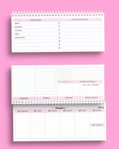 Combo 8 arquivos Desk Planner Semanal Permanente e Datado 2024 – Bicho Papel