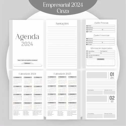 Combo Agendamento Empresarial – Cinza 2024 – Pamella Vieira