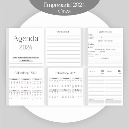 Combo Agendamento Empresarial – Cinza 2024 – Pamella Vieira