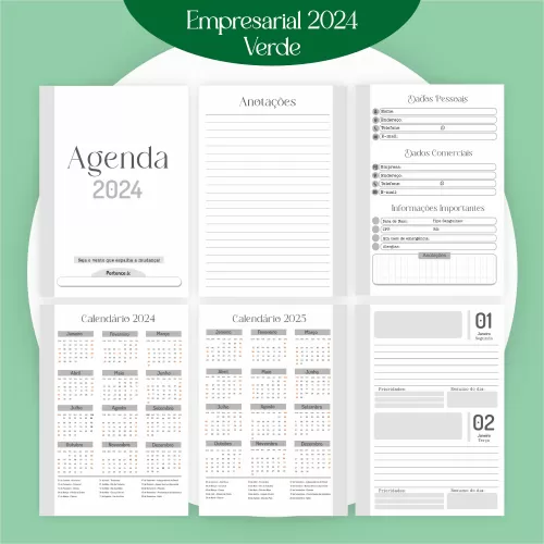 Combo Agendamento Empresarial – Verde 2024 – Pamella Vieira