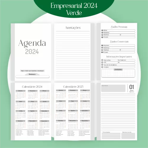 Combo Agendamento Empresarial – Verde 2024 – Pamella Vieira