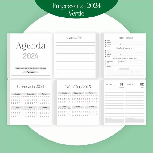 Combo Agendamento Empresarial – Verde 2024 – Pamella Vieira