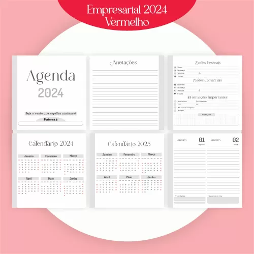 Combo Agendamento Empresarial – Vermelho 2024 – Pamella Vieira