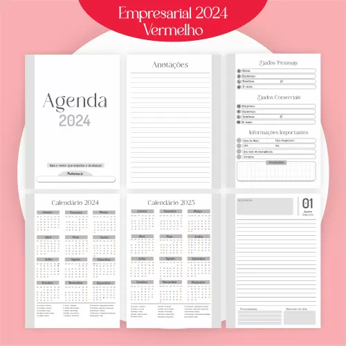 Combo Agendamento Empresarial – Vermelho 2024 – Pamella Vieira
