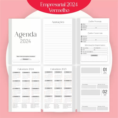 Combo Agendamento Empresarial – Vermelho 2024 – Pamella Vieira
