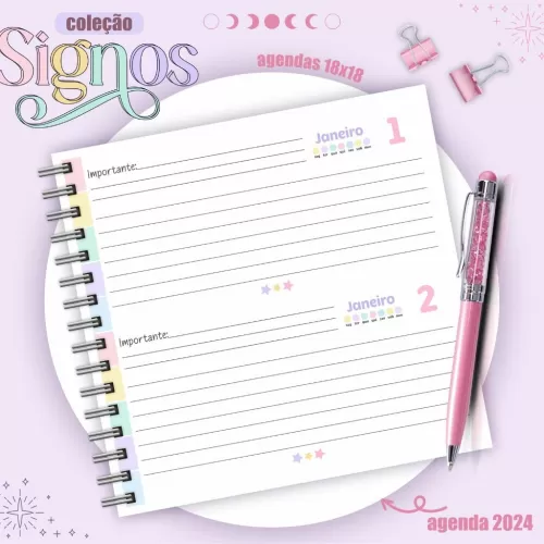 Combo Agendas 2024 – Signos 18×18 – Lina Criativa 