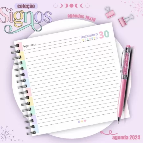 Combo Agendas 2024 – Signos 18×18 – Lina Criativa 