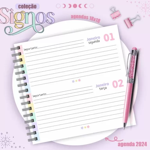 Combo Agendas 2024 – Signos 18×18 – Lina Criativa 
