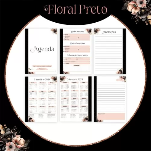 Combo Alfabeto Floral Preto e Rosa 2024 