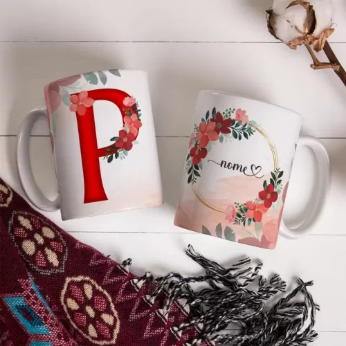 Combo Alfabeto Vermelho Floral – Canecas – Ana Melim