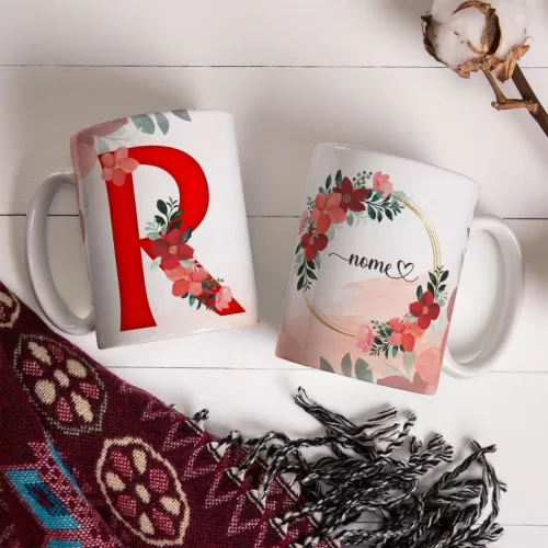 Combo Alfabeto Vermelho Floral – Canecas – Ana Melim
