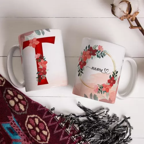 Combo Alfabeto Vermelho Floral – Canecas – Ana Melim
