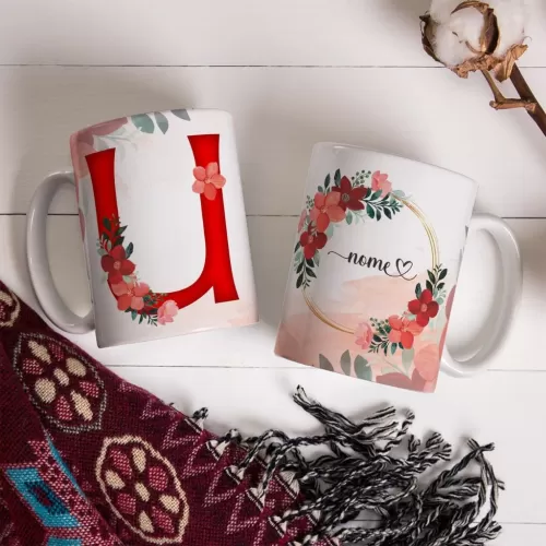 Combo Alfabeto Vermelho Floral – Canecas – Ana Melim