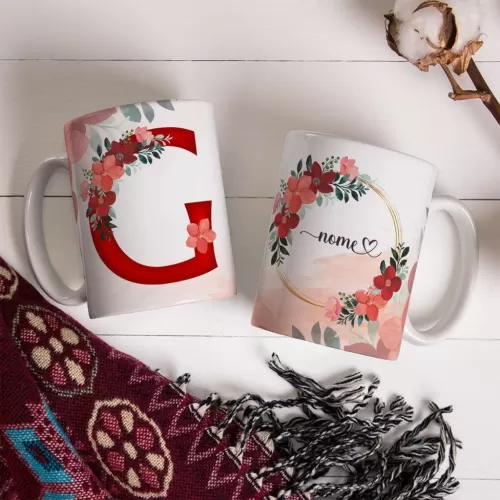 Combo Alfabeto Vermelho Floral – Canecas – Ana Melim