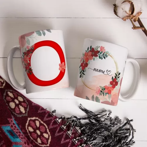 Combo Alfabeto Vermelho Floral – Canecas – Ana Melim