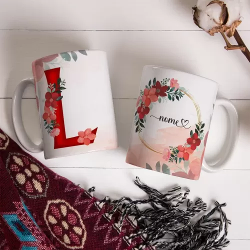 Combo Alfabeto Vermelho Floral – Canecas – Ana Melim