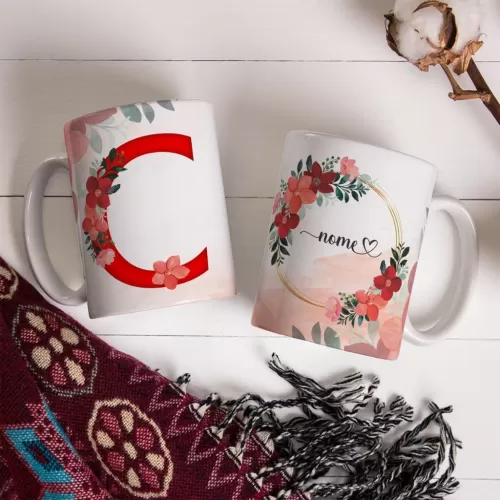 Combo Alfabeto Vermelho Floral – Canecas – Ana Melim