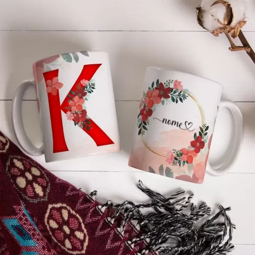 Combo Alfabeto Vermelho Floral – Canecas – Ana Melim